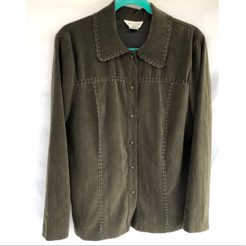 🔥3/$20🔥 Miss Dorby Olive Sueded Poly Blouse